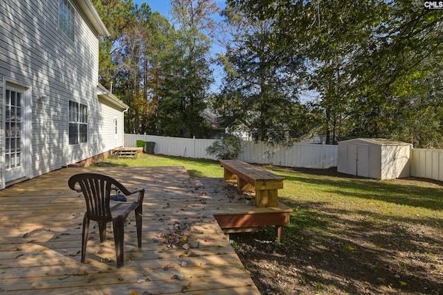 exterior space with a storage unit and a deck