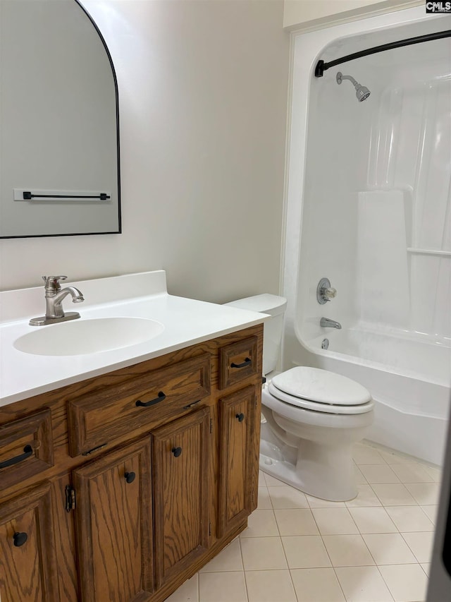 full bathroom featuring tile patterned floors, vanity, shower / tub combination, and toilet