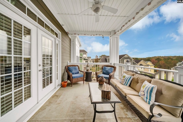 view of patio featuring an outdoor hangout area and ceiling fan