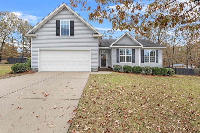 front facade featuring a front yard and a garage