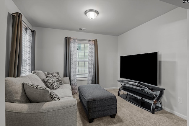 living room with carpet flooring