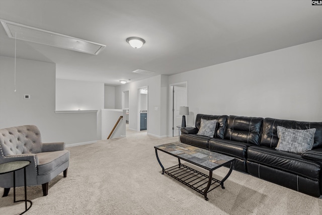 living room featuring light colored carpet