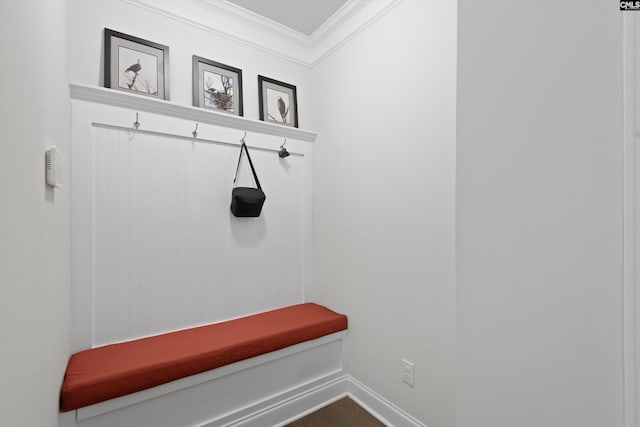 mudroom featuring crown molding