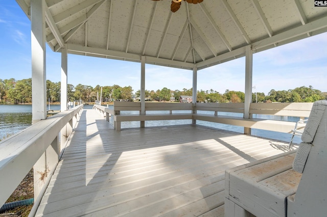 dock area featuring a gazebo and a water view