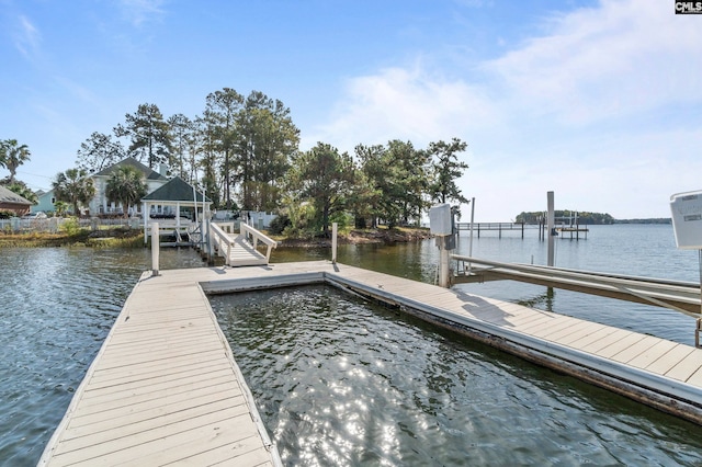 dock area with a water view