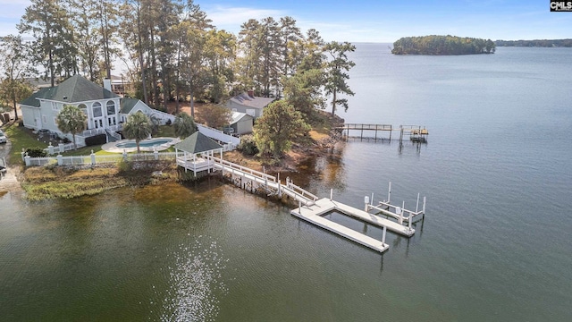 dock area with a water view