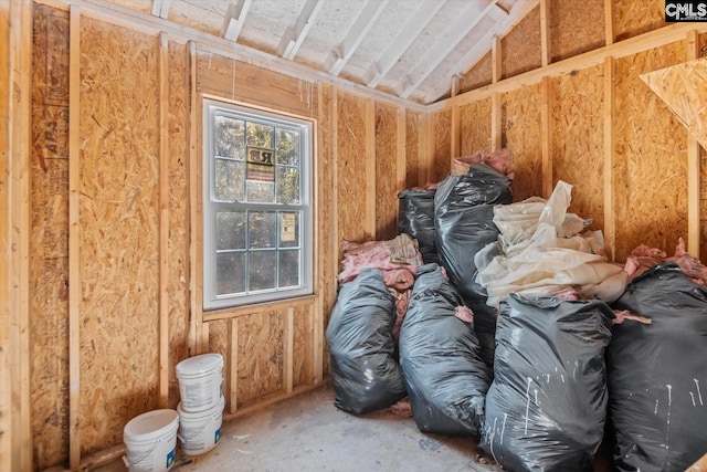 miscellaneous room featuring lofted ceiling