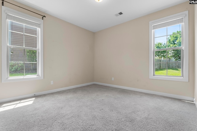 carpeted spare room featuring plenty of natural light