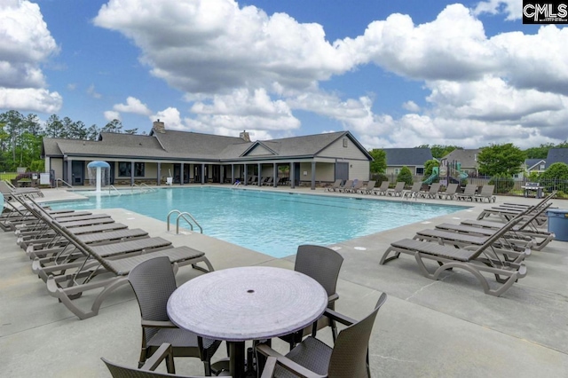 view of swimming pool with a patio