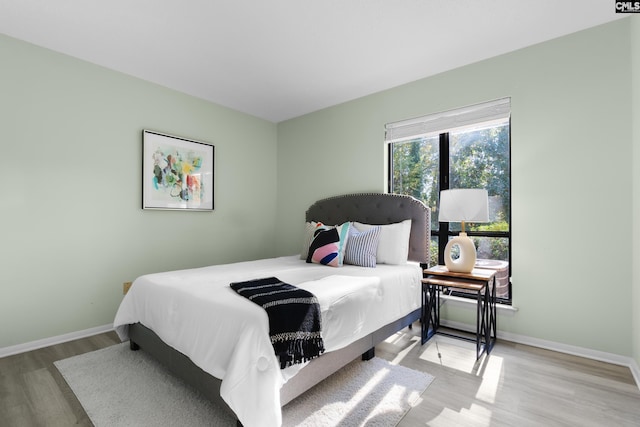 bedroom with light hardwood / wood-style floors