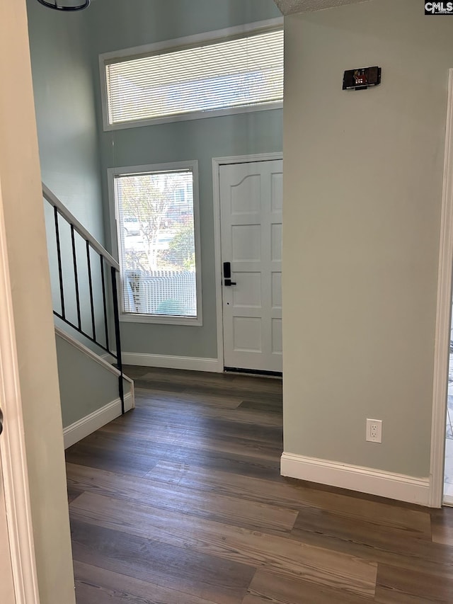 foyer entrance with dark hardwood / wood-style floors