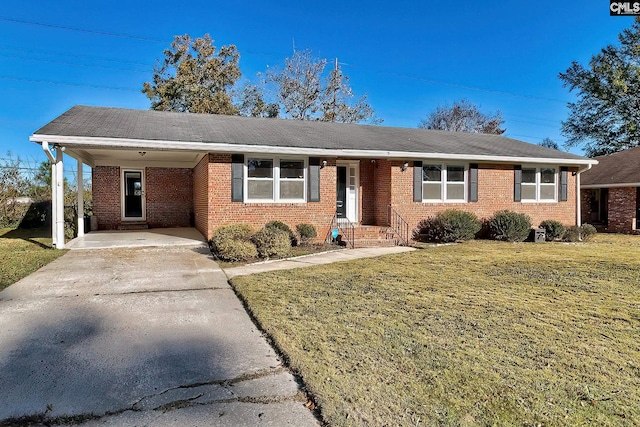 ranch-style home with a front lawn and a carport