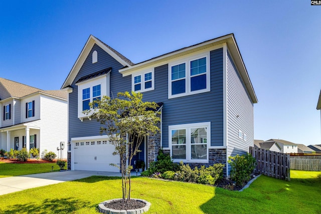 view of front facade with a front lawn and a garage