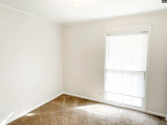 unfurnished room featuring carpet and crown molding