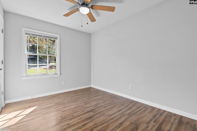 unfurnished room featuring hardwood / wood-style floors and ceiling fan