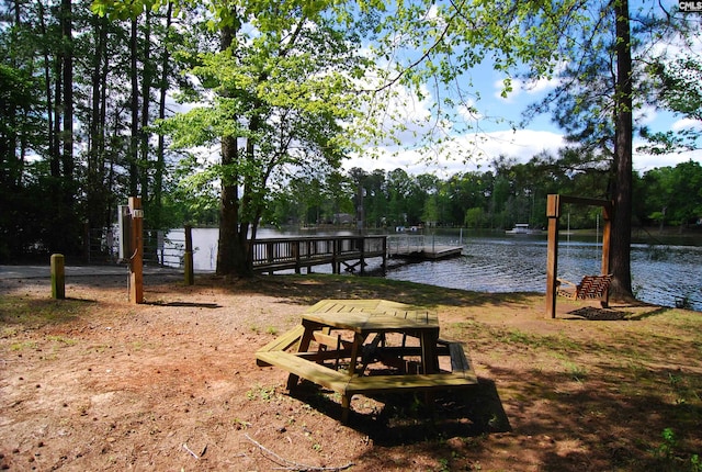 view of home's community featuring a water view and a dock