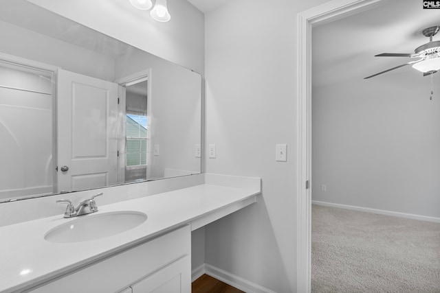 bathroom with vanity and ceiling fan