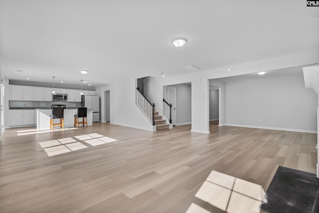 unfurnished living room with light wood-type flooring