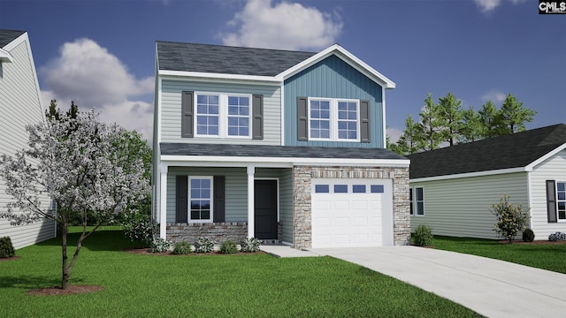 view of front of home featuring a garage and a front lawn