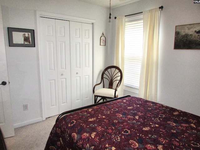 carpeted bedroom featuring a closet