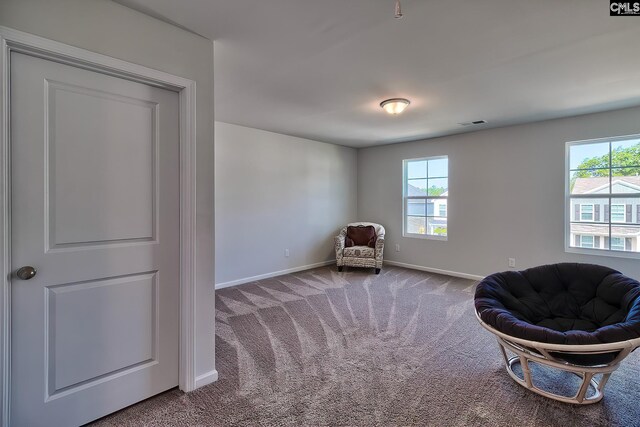 sitting room featuring carpet flooring and a healthy amount of sunlight