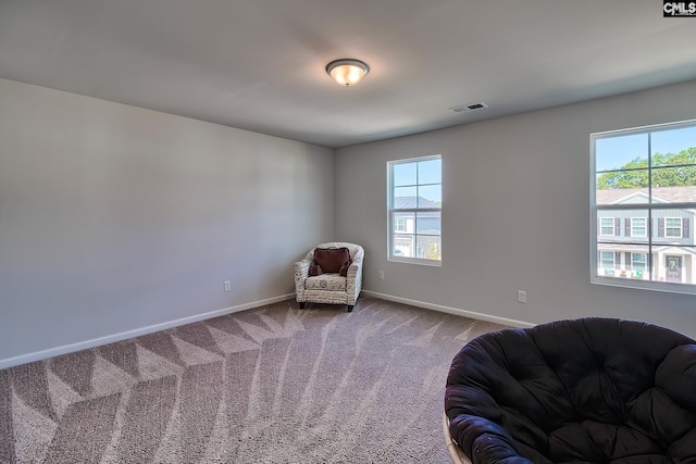 living area featuring carpet flooring