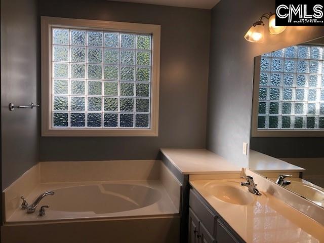 bathroom featuring vanity and a bath