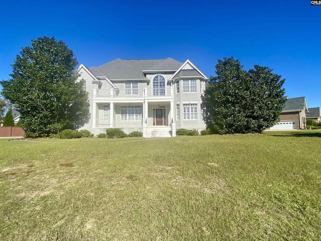 105 Overbranch Dr, Columbia, SC 29223 - view of front of property featuring a balcony, covered porch, a front yard, and stucco siding