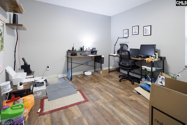 office area with hardwood / wood-style flooring