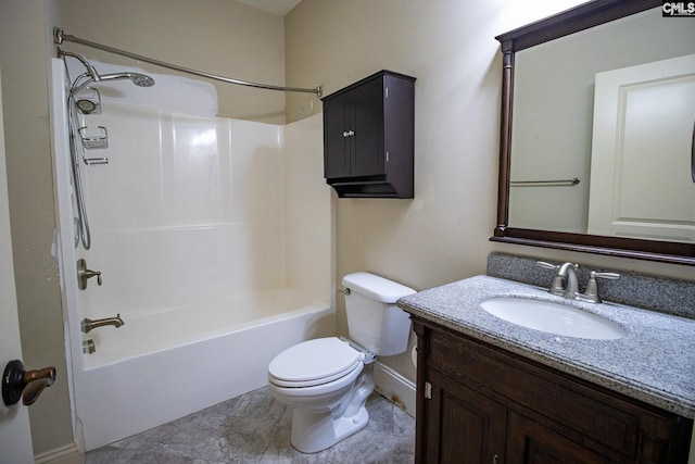 full bathroom featuring vanity, toilet, and shower / washtub combination