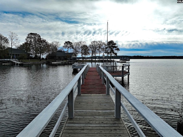 dock area featuring a water view