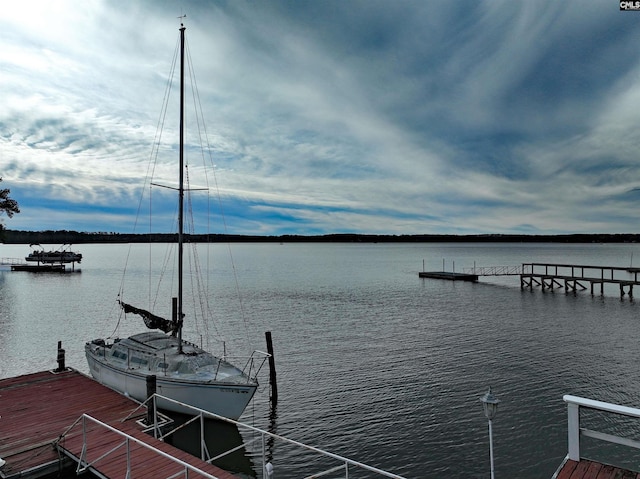 view of dock featuring a water view