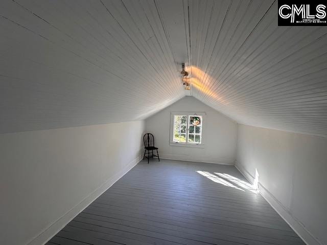 bonus room featuring wood-type flooring and lofted ceiling