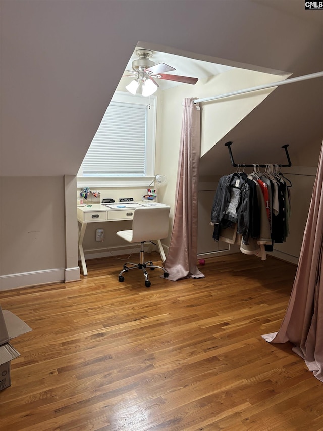 office featuring ceiling fan and hardwood / wood-style floors