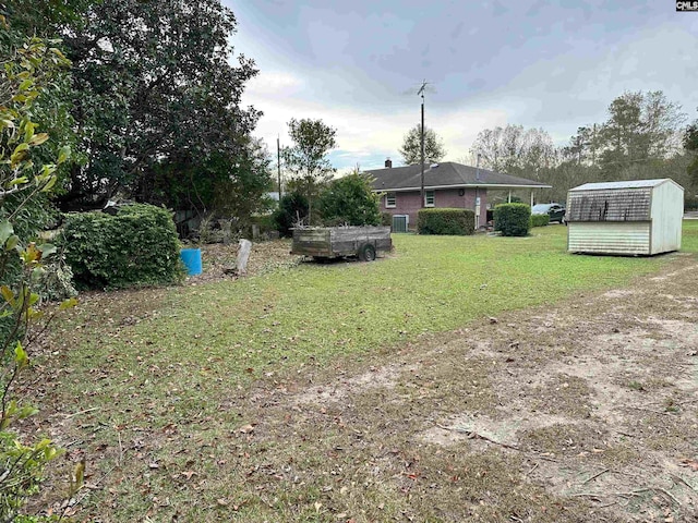 view of yard with a storage unit