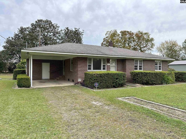 single story home with a carport and a front yard