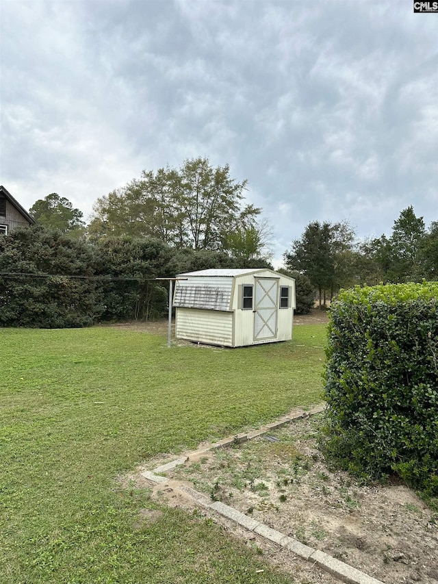 view of yard with a storage unit