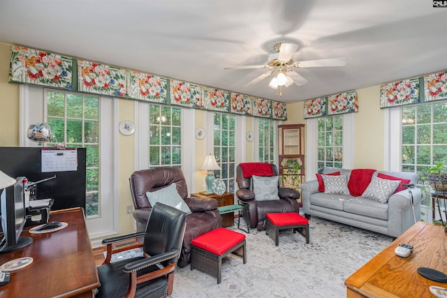 living room with ceiling fan