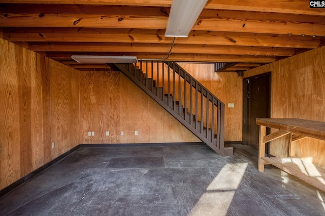 basement with wood walls