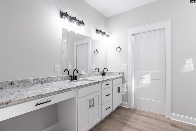bathroom featuring vanity and hardwood / wood-style flooring