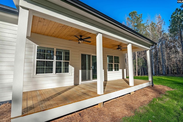 wooden deck with ceiling fan