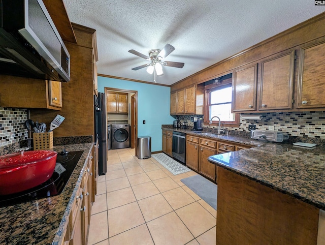 kitchen featuring dishwasher, ventilation hood, sink, decorative backsplash, and black electric cooktop