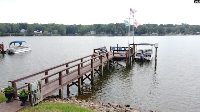 dock area with a water view