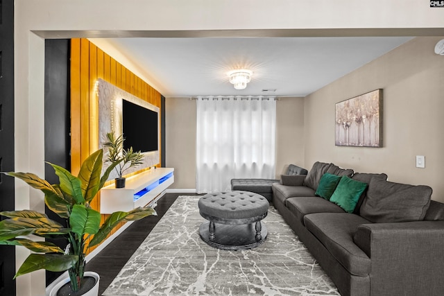 living room featuring dark hardwood / wood-style floors