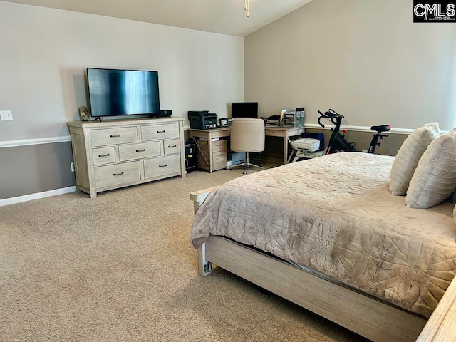 bedroom with light colored carpet