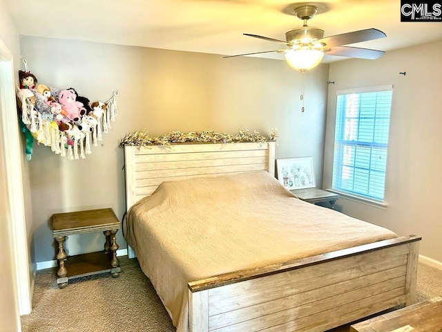 bedroom featuring carpet flooring and ceiling fan