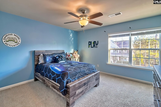 bedroom with carpet flooring and ceiling fan