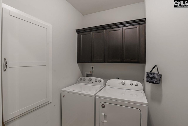 laundry area featuring cabinets and washer and clothes dryer