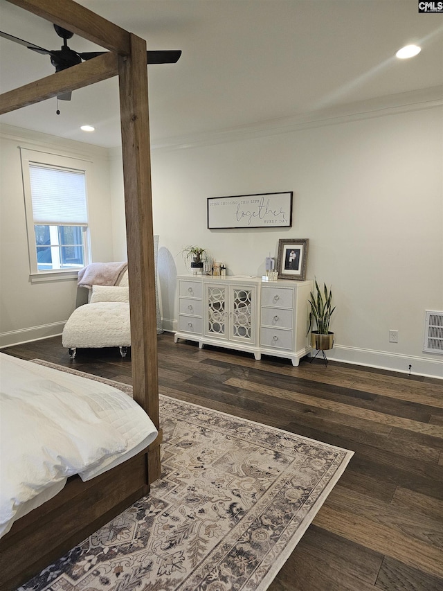 235 Clayborn Dr, Lexington, SC 29072 - bedroom featuring ceiling fan, dark hardwood / wood-style flooring, and ornamental molding