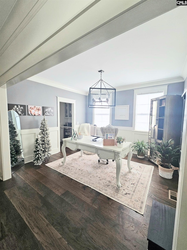 235 Clayborn Dr, Lexington, SC 29072 - dining space with a notable chandelier, dark hardwood / wood-style floors, and ornamental molding